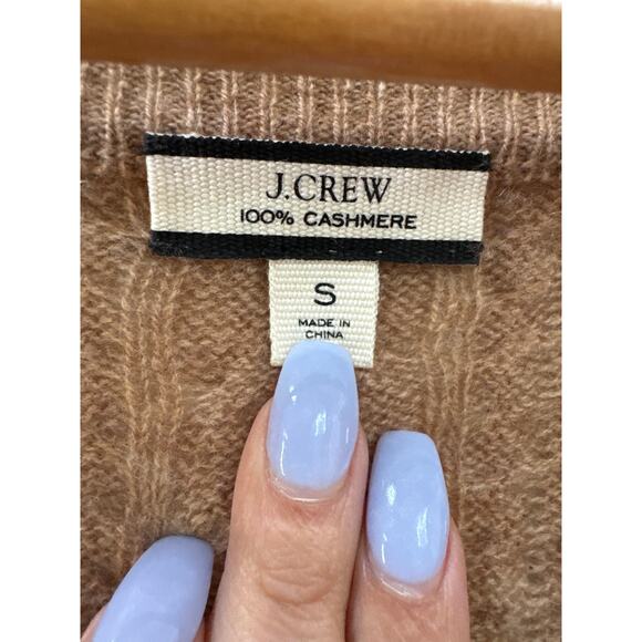 J Crew Sweater Size Small Brown 100% Cashmere Cable Knit V Neck Pullover Preppy - Picture 2 of 4